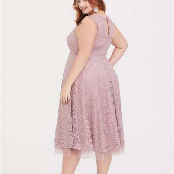 Torrid Mauve Pink Lace Mid Length Dress - Picture 3 of 15